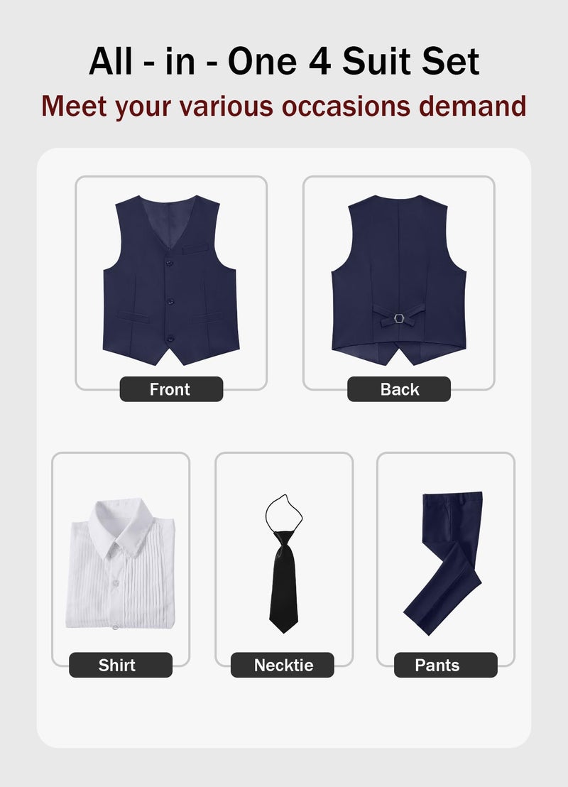 YuanLu Tuxedo Suits for Kids Slim Fit Suit Boys Formal Outfit for Wedding Ring Bearer Teens Youth Toddler Boy Suit Set with Dress Pants Vest Shirt for School Dress Clothes Navy Blue Boys Suit Size 14 - Image 3